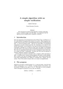 A simple algorithm with no simple verication L