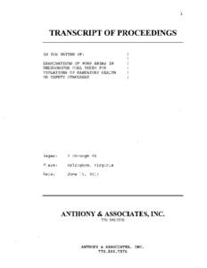 MSHA - Transcript of Proceedings - Examinations of Work Areas in Underground Coal Mines for Violations of Mandatory Health or Safety Standards - Arlington, VA - June 15, 2011