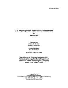DOE/ID[removed]VT)  U.S. Hydropower Resource Assessment for Vermont