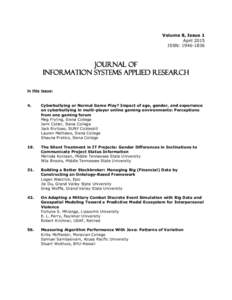 Volume 8, Issue 1 April 2015 ISSN: Journal of Information Systems Applied Research