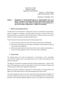 Government of India Ministry of Finance Department of Disinvestment Block No. 14, CGO Complex Lodhi Road, New Delhi[removed]Dated the 31st December , 2014