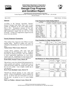 United States Department of Agriculture National Agricultural Statistics Service Georgia Crop Progress and Condition Report Cooperating with the Georgia Department of Agriculture
