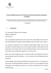 Financial stability measures of the Economic and Financial Assistance Programme to Portugal Initial statement of Governor Carlos da Silva Costa at the Parliamentary Ad Hoc Committee entrusted with the task of monitoring 