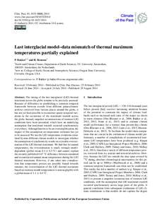 Clim. Past, 10, 1633–1644, 2014 www.clim-past.net[removed]doi:[removed]cp[removed] © Author(s[removed]CC Attribution 3.0 License.  Last interglacial model–data mismatch of thermal maximum