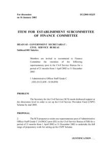 For discussion on 16 January 2002 EC[removed]ITEM FOR ESTABLISHMENT SUBCOMMITTEE