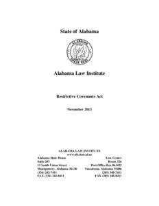 State of Alabama  Alabama Law Institute Restrictive Covenants Act November 2013