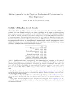 Online Appendix for An Empirical Evaluation of Explanations for State Repression∗ Daniel W. Hill, Jr.† and Zachary M. Jones‡ Stability of Random Forest Results The random forest algorithm used has two main tuning p