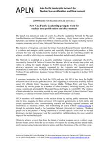 APLN  Asia Pacific Leadership Network for Nuclear Non-proliferation and Disarmament  ______________________________________________________