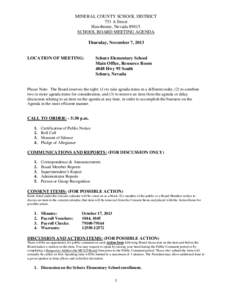 MINERAL COUNTY SCHOOL DISTRICT 751 A Street Hawthorne, NevadaSCHOOL BOARD MEETING AGENDA Thursday, November 7, 2013