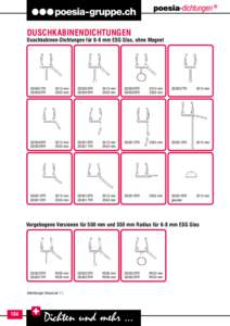 DUSCHKABINENDICHTUNGEN  Duschkabinen-Dichtungen für 6-8 mm ESG Glas, ohne Magnet DD0001TR DD0002TR