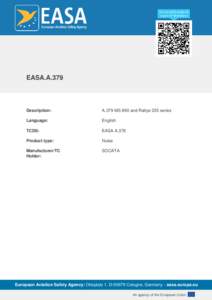 EASA.A.379  Description: A.379 MS 890 and Rallye 235 series