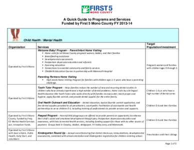 A Quick Guide to Programs and Services Funded by First 5 Mono County FY[removed]Child Health / Mental Health Organization