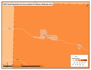 507  ´ 2013 Total Population by Census Block for Belmar, Nebraska Area