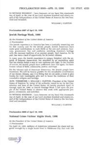 PROCLAMATION 6888—APR. 19, [removed]STAT[removed]IN WITNESS WHEREOF, I have hereunto set my hand this nineteenth day of April, in the year of our Lord nineteen hundred and ninety-six,