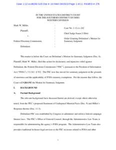 Case: 1:12-cv[removed]SJD Doc #: 16 Filed: [removed]Page: 1 of 11 PAGEID #: 276  IN THE UNITED STATES DISTRICT COURT FOR THE SOUTHERN DISTRICT OF OHIO WESTERN DIVISION Mark W. Miller,