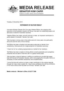 Media Release template - Minister Carr