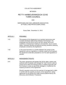 COLLECTIVE AGREEMENT BETWEEN PETTY HARBOUR/MADDOX COVE TOWN COUNCIL AND
