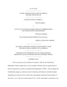 United States v. City of Los Angeles & Los Angeles Police Protective League -- Opposition to Motion for Stay Pending Appeal