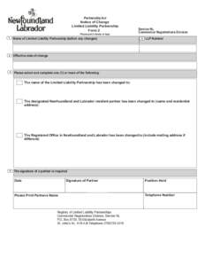 Partnership Act Notice of Change Limited Liability Partnership Form 2 Please print clearly or type