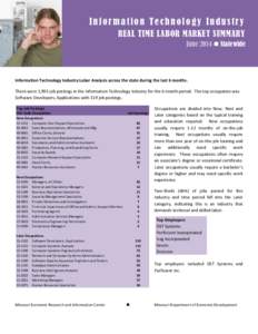 Information Technology Industry REAL TIME LABOR MARKET SUMMARY June 2014  Statewide   Information Technology Industry Labor Analysis across the state during the last 6 months.