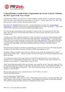 Coldwelll Banker Seaside Realty Congratulates the Garcia Team for Winning the 2013 Agent of the Year Award Leading Outer Banks real estate firm, Coldwell Banker Seaside Realty, is pleased to announce that real estate age