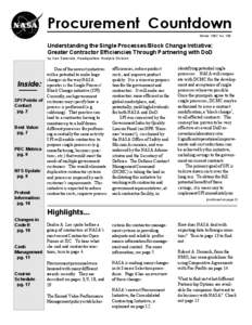 Procurement Countdown Winter 1997, No. 108 Understanding the Single Processes/Block Change Initiative: Greater Contractor Efficiencies Through Partnering with DoD by Ken Sateriale, Headquarters Analysis Division