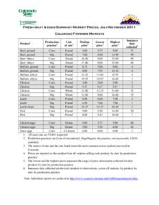      Fresh meat & eggs Summary Market Prices, July-November 2011 Colorado Farmers Markets