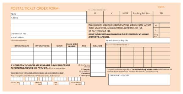 W2015  POSTAL TICKET ORDER FORM FOR TATTOO OFFICE USE ONLY