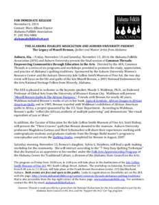 FOR IMMEDIATE RELEASE November 6, 2014 Contact: Mary Allison Haynie Alabama Folklife Association P: [removed]removed]