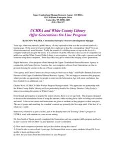 UCHRA and White County Library Offer Generations on Line Program