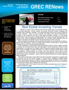 June 2017 Volume 13 Issue 6 Monthly Newsletter of the Georgia Real Estate Commission