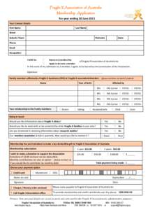 Fragile X Association of Australia Membership Application For year ending 30 June 2015 Your Contact Details First Name