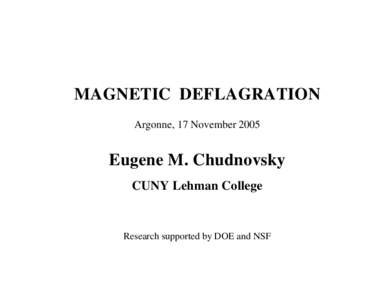 MAGNETIC DEFLAGRATION Argonne, 17 November 2005 Eugene M. Chudnovsky CUNY Lehman College