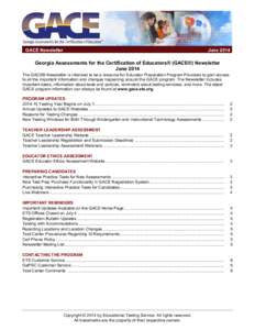 Georgia Assessments for the Certification of Educators® (GACE®) Newsletter