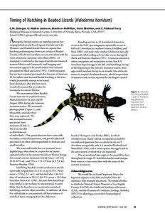 Timing of Hatching in Beaded Lizards (Heloderma horridum) C.M. Gienger, G. Walker Johnson, Matthew McMillan, Scott Sheldon, and C. Richard Tracy Biological Resources Research Center, University of Nevada, Reno, Nevada, USA, 89557.