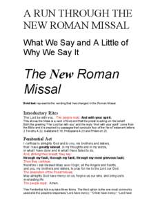 A RUN THROUGH THE NEW ROMAN MISSAL What We Say and A Little of