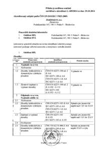 Příloha je nedílnou součástí osvědčení o akreditaci č.: ze dne: Akreditovaný subjekt podle ČSN EN ISO/IEC 17025:2005: Zkušebnictví, a.s. Zkratovna Podnikatelská 547, Praha 9-Běc