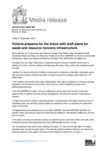 Media release The Hon Peter Walsh MP Minister for Agriculture and Food Security Minister for Water Friday 27 September 2013