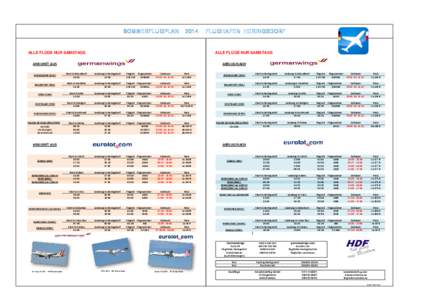 SOMMERFLUGPLAN[removed]ALLE FLÜGE NUR SAMSTAGS