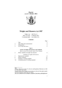 Reprint as at 1 October 2012 Weights and Measures Act 1987 Public Act Date of assent