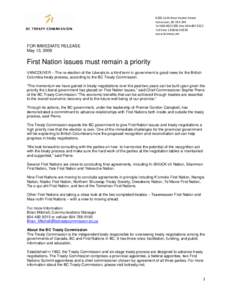 Geography of British Columbia / British Columbia Treaty Process / Yekooche First Nation / Tsimshian First Nations / Yale First Nation / First Nations Summit / Tsawwassen First Nation / Treaty / Maa-nulth First Nations / First Nations / Aboriginal peoples in Canada / Aboriginal title in Canada