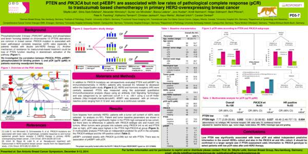 PTEN and PIK3CA but not p4EBP1 are associated with low rates of pathological complete response (pCR) to trastuzumab based chemotherapy in primary HER2-overexpressing breast cancer Sibylle Loibl1, Silvia Darb-Esfahani2, A