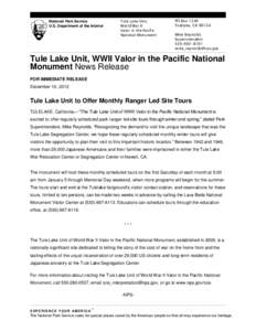 National Park Service U.S. Department of the Interior Tule Lake Unit, World War II Valor in the Pacific