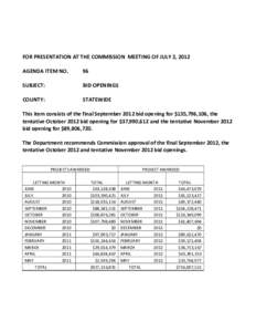 FOR PRESENTATION AT THE COMMISSION MEETING OF JULY 2, 2012 AGENDA ITEM NO. 96  SUBJECT: