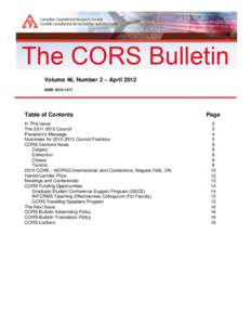 Volume 46, Number 2 – April 2012 ISSNTable of Contents In This Issue TheCouncil