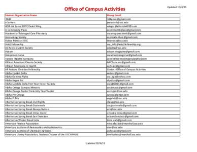 Office of Campus Activities Student Organization Name 3D4E 4Corners 60th Air Force ROTC Cadet Wing A Community Place