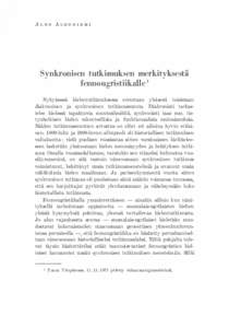 Synkronisen tutkimuksen merkityksestä fennougristiikalle (On the Significance of Synchronic Investigation for Fenno-Ugric Research)