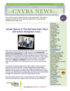 CENTRAL NEW YORK BLUEGRASS ASSOCIATION
  OCTOBER[removed]C NYBA NEWS-Each month we feature an article about one of our member bands. This month we are pleased to feature one of the bands who performed for us at our S