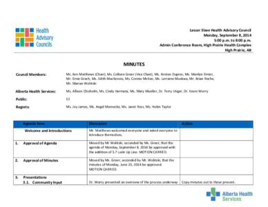 Lesser Slave Lake Health Advisory Council - September 8, [removed]Minutes