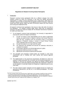 QUEEN’S UNIVERSITY BELFAST  Regulations for Research Involving Human Participants 1.